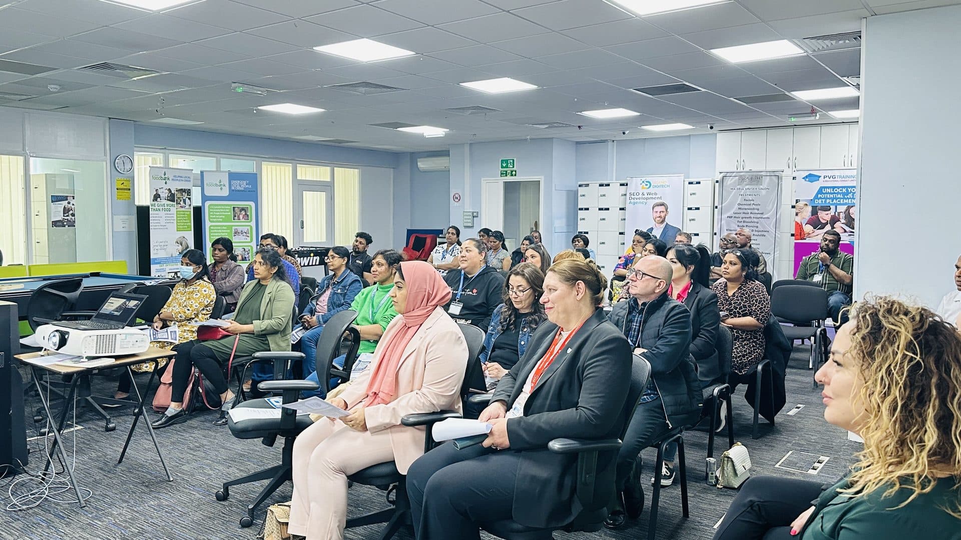 A seated audience of staff and guests at the Student Entrepreneur Society launch event